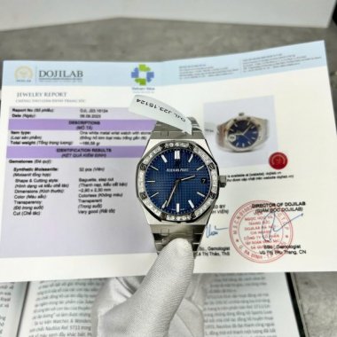 Audemars Piguet Replica Watch Royal Oak 15500 Dial Blue Custom Moissanite Diamonds 41mm