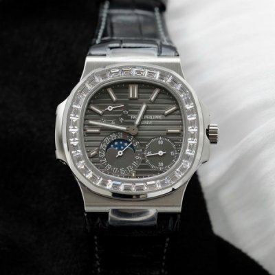 Patek Philippe Copies Watches Nautilus 5724 Gray Dial Leather Strap PPF Factory 40mm