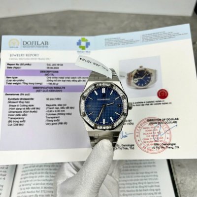 Audemars Piguet Replica Watch Royal Oak 15500 Dial Blue Custom Moissanite Diamonds 41mm
