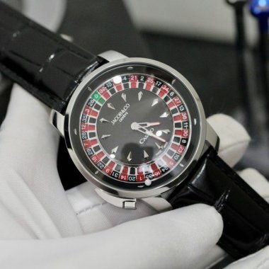 Jacob & Co Casino Roulette Fake Watch Black Leather Strap 44mm