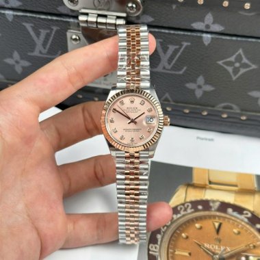 Rolex DateJust Women Demi Rose Gold Replica Watches Pink Dial THB Factory 31mm