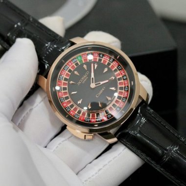 Jacob & Co Casino Roulette Clone Watch Black Leather Strap 44mm