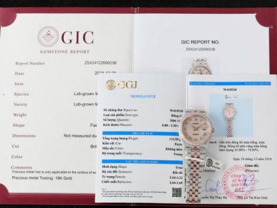 Rolex DateJust Imitation Watches 18K Gold Warapped + Full Moissanite Diamonds Hong Kong 36mm