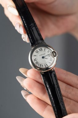 Cartier Ballon Bleu Women’s Replica 11 Watch White Dial Black Leather Strap 28mm